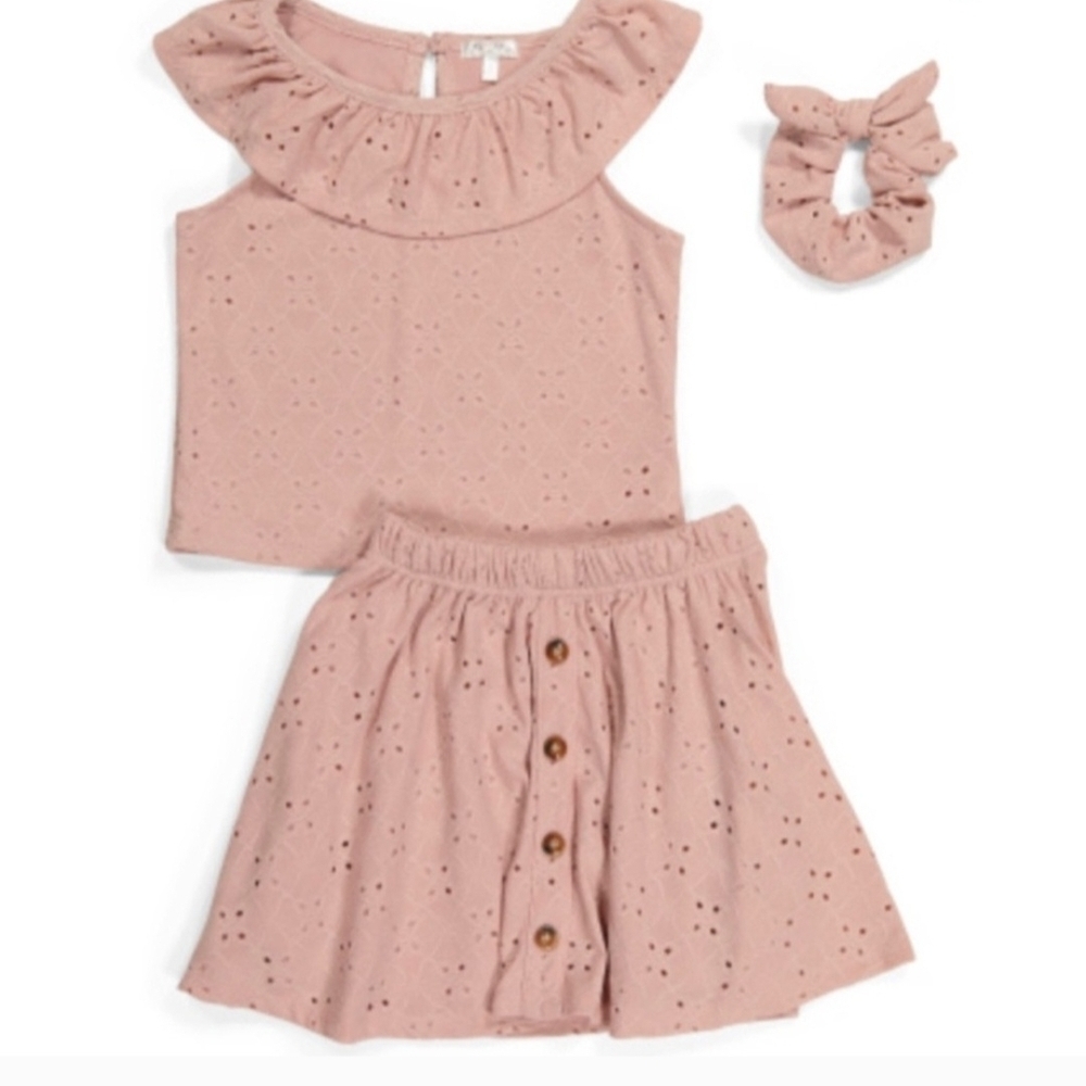 Tahari Girls Ruffle Top. Skirt 3 Piece Pink Kids Matching Set Size 8